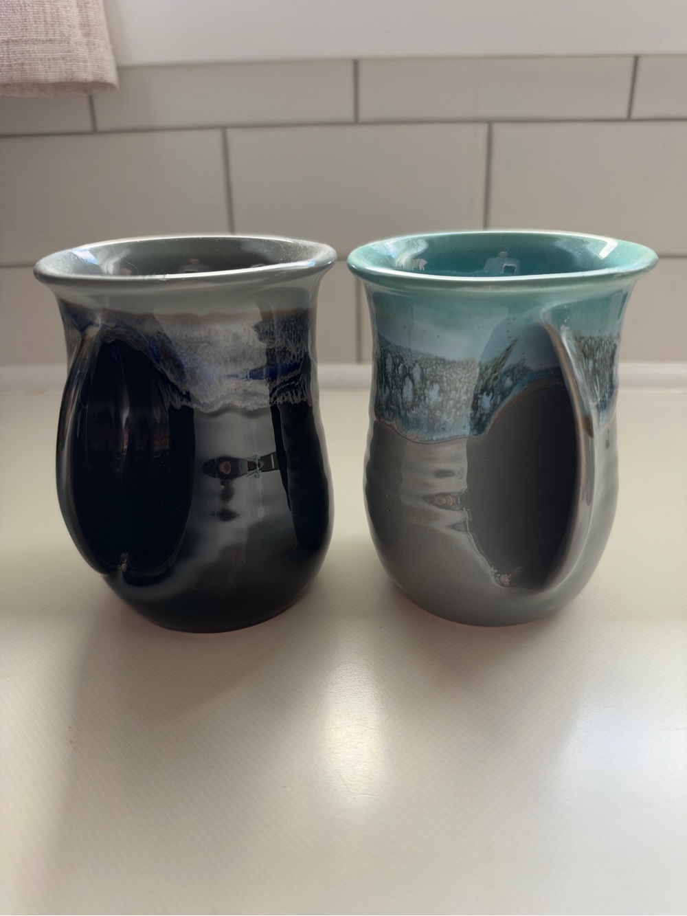 Ceramic Glazed Handcrafted Mugs in Teal and Charcoal